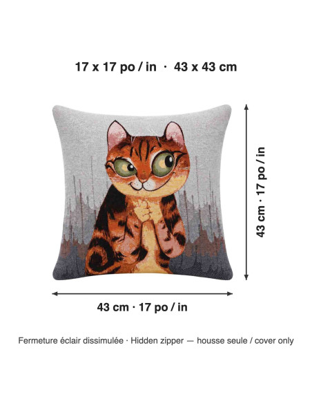 Housse de coussin chat tigré aux grands yeux