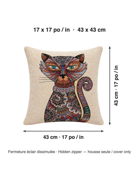 Ethnic Pattern Cat Cushion Cover, 17 x 17 in