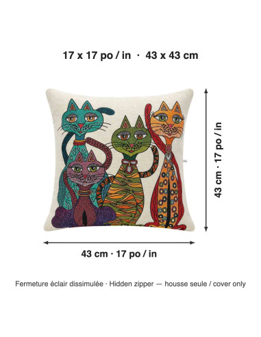 Three Colourful Cats Cushion Cover, 17 x 17 in