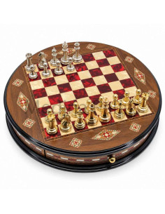 Jeu d'échecs rond en noyer massif marqueté 38 cm – Fait...