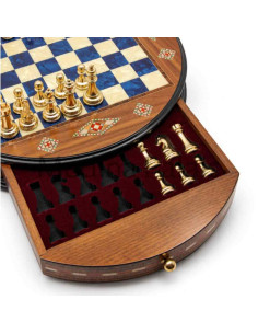 Jeu d'échecs rond en noyer massif 38 cm – Damier bleu –... 2