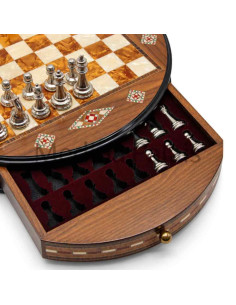 Handmade Turkish Round Solid Walnut Chess Set 15" –... 2