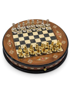 Handmade Turkish Round Solid Walnut Chess Set 15" – Black...