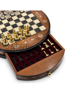 Handmade Turkish Round Solid Walnut Chess Set 15" – Black... 2