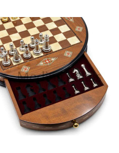 Handmade Turkish Round Solid Walnut Chess Set 15" – Brown... 2