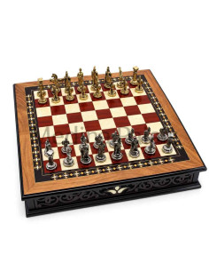 Handmade Turkish Square Walnut Chess Set 15" – Red Board,...