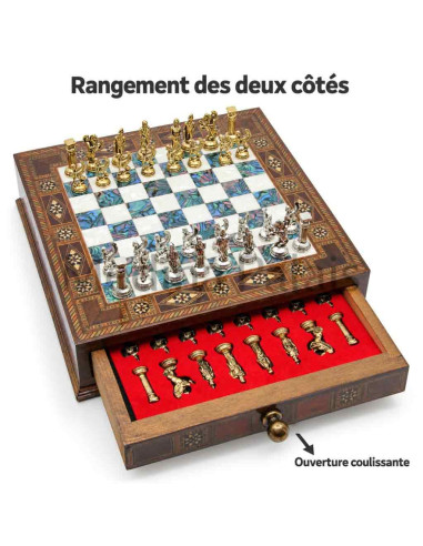 Jeu d'échecs carré en noyer marqueté 25 cm –...