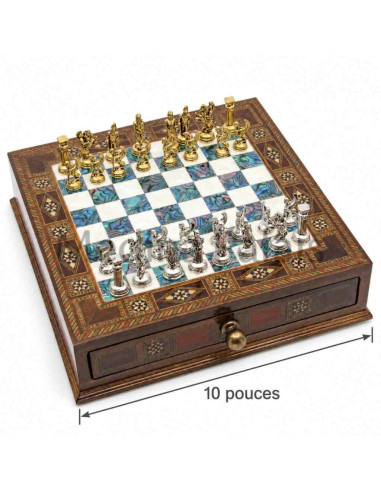 Jeu d'échecs carré en noyer marqueté 25 cm –...