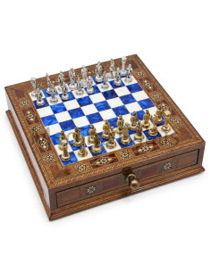 Handmade Turkish Square Walnut Chess Set 10" – Royal Blue...