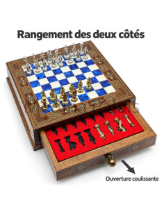 Handmade Turkish Square Walnut Chess Set 10" – Royal Blue... 2