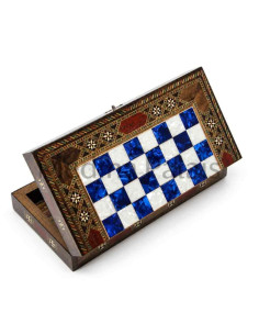 Coffret échecs et backgammon en noyer marqueté 24 cm –...