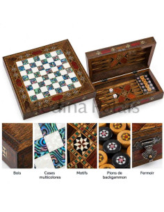 Coffret échecs et backgammon en noyer marqueté 24 cm –... 2