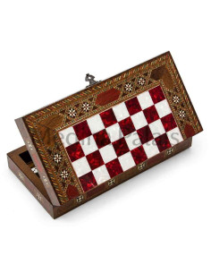 Coffret échecs et backgammon en noyer marqueté 24 cm –...