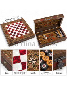 Coffret échecs et backgammon en noyer marqueté 24 cm –... 2