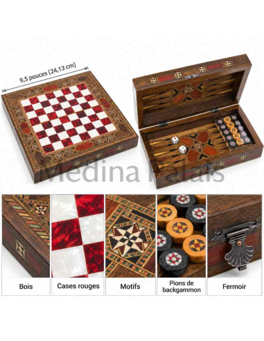 Coffret échecs et backgammon en noyer marqueté...