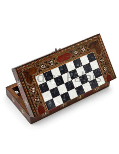 Coffret échecs et backgammon en noyer marqueté 24 cm –...
