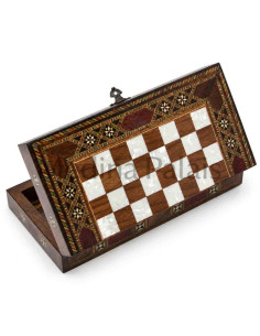 Coffret échecs et backgammon en noyer marqueté 24 cm –...