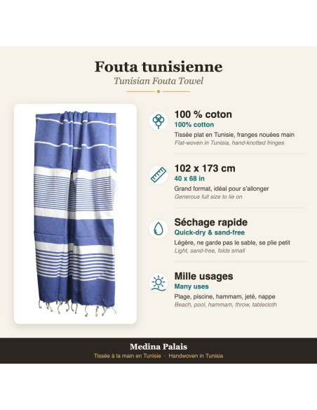Blue fouta with white stripes