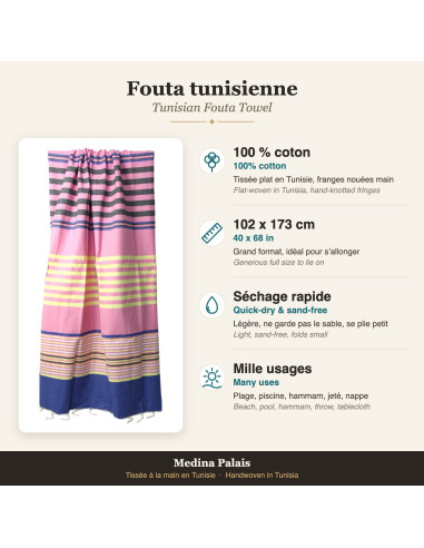 Pink striped fouta with navy band