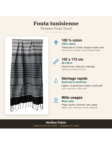 Fouta grise à rayures noires