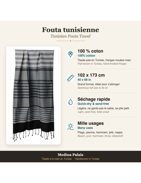 Grey fouta with black stripes