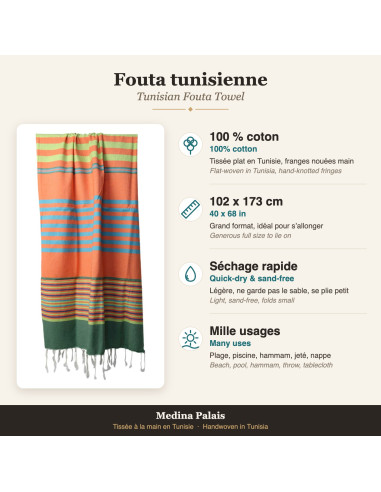 Orange and green striped fouta