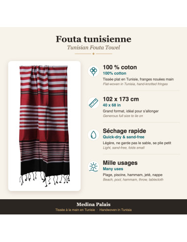 Burgundy fouta with white stripes