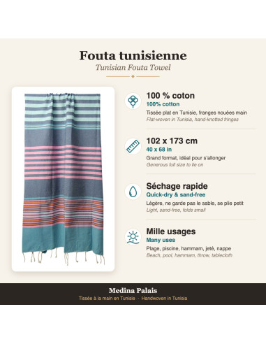 Teal fouta with pink stripes