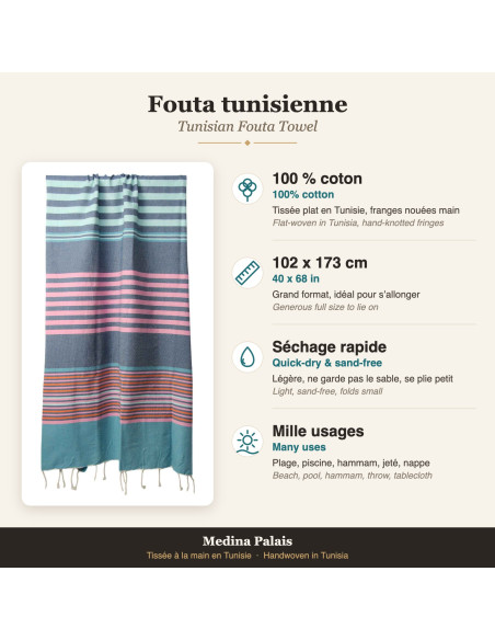 Teal fouta with pink stripes