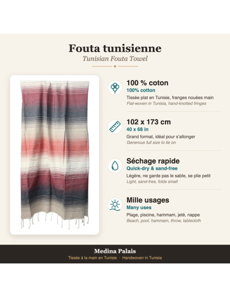 Fouta en dégradé rouge et blanc