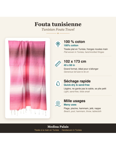 Fouta en dégradé rose et blanc