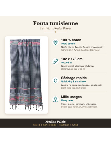 Charcoal fouta with thin stripes