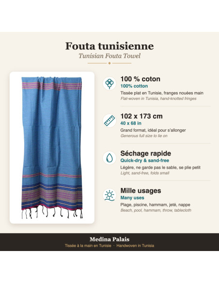 Fouta bleue à fines rayures