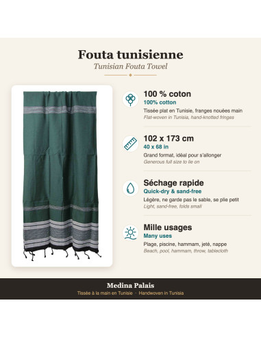 Dark green fouta with striped border