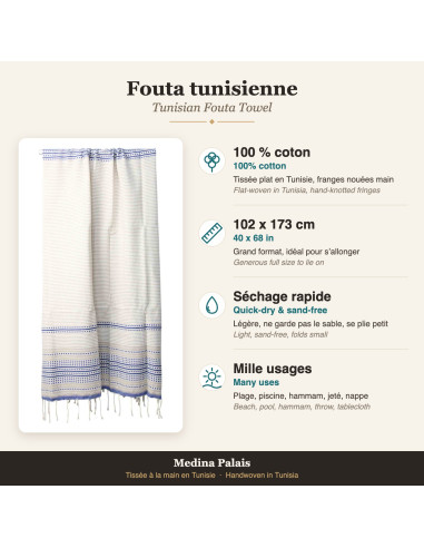 White fouta with blue striped border