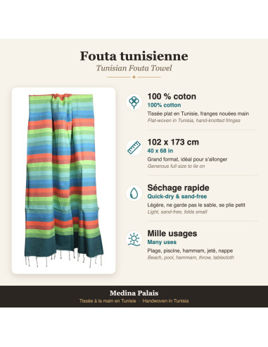 Colourful fouta with green, blue and orange...