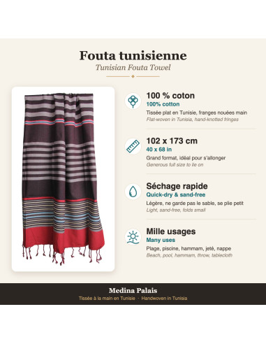 Brown striped fouta with red band