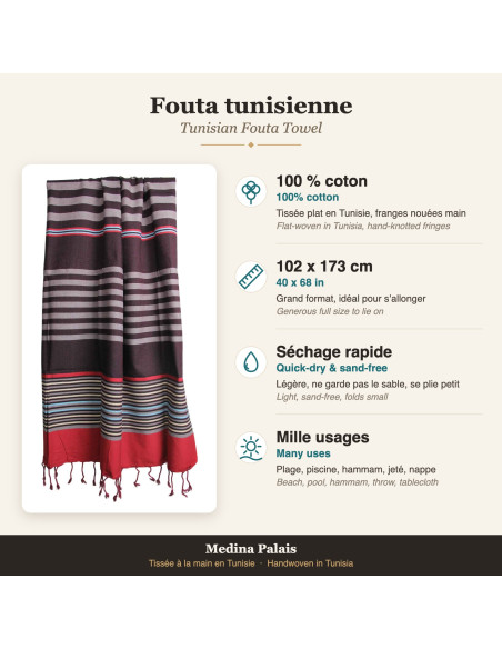 Brown striped fouta with red band