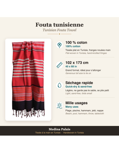 Red fouta with white stripes and black band