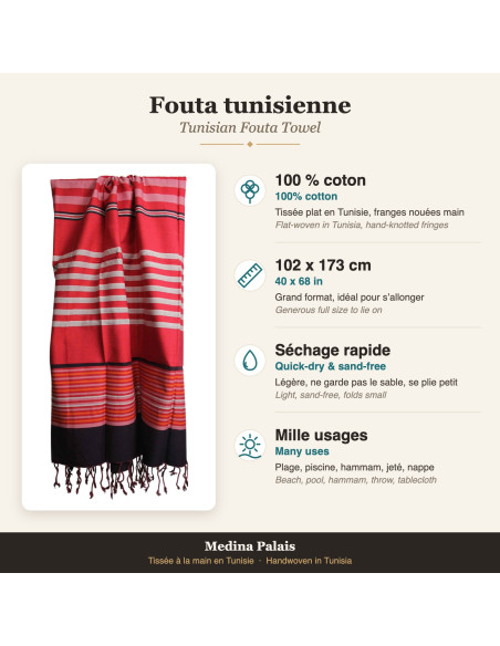 Red fouta with white stripes and black band