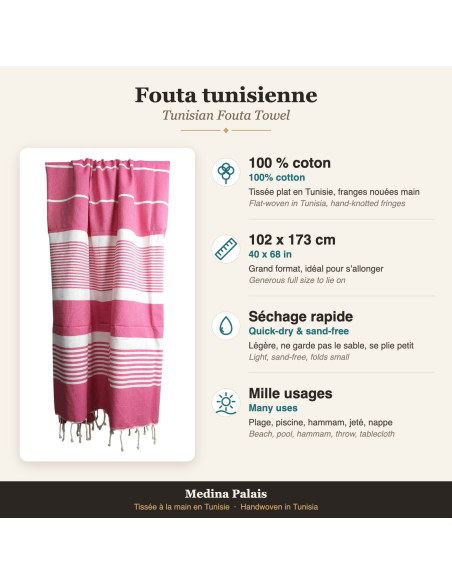 Raspberry fouta with white stripes
