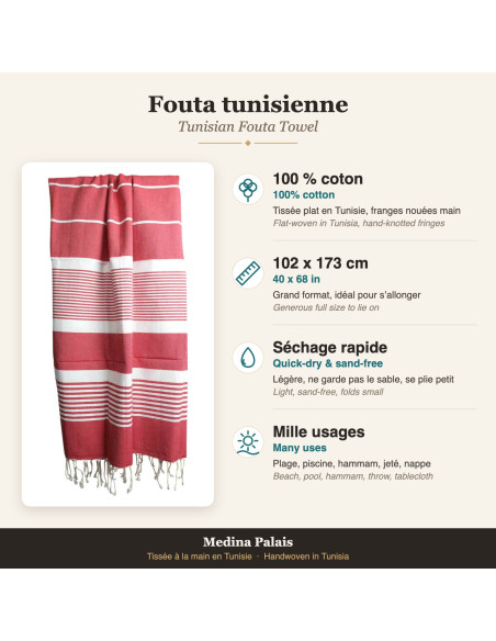 Coral red fouta with white stripes
