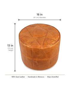 Pouf marocain Rabat en cuir caramel – Ø 16 po 2