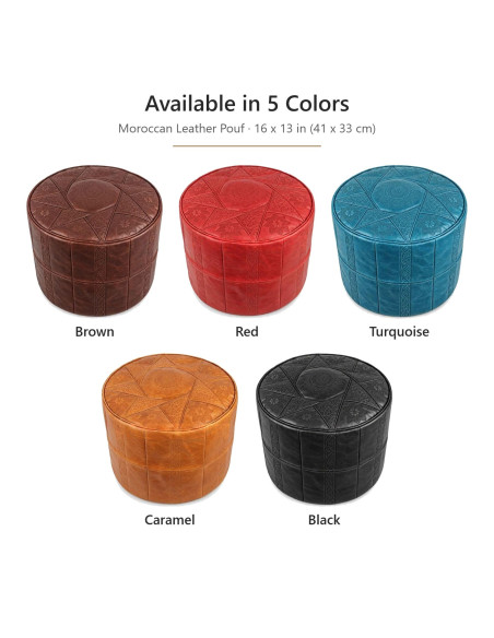 Pouf marocain Rabat en cuir caramel – Ø 16 po