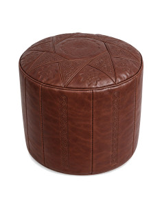 Pouf marocain Casablanca en cuir marron – Ø 18 po