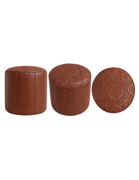 Pouf marocain Casablanca en cuir marron – Ø 18 po