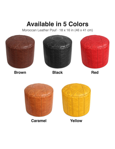 Pouf marocain Casablanca en cuir marron – Ø 18 po