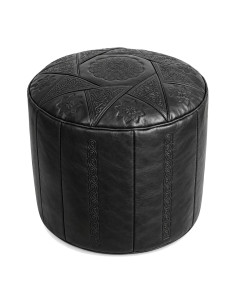 Pouf marocain Casablanca en cuir noir – Ø 18 po