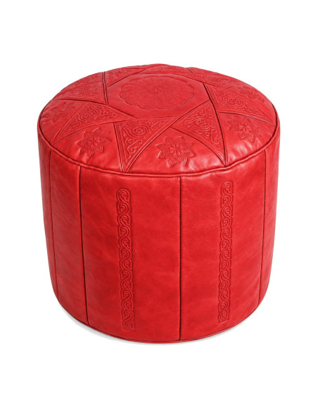 Pouf marocain Casablanca en cuir rouge – Ø 18 po