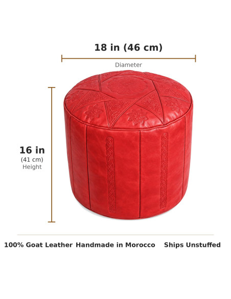 Pouf marocain Casablanca en cuir rouge – Ø 18 po